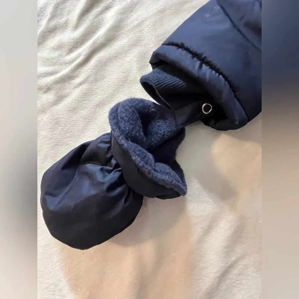 Children’s Place Navy Blue Infant Baby One Piece Snowsuit & Mittens 6-9 Months
